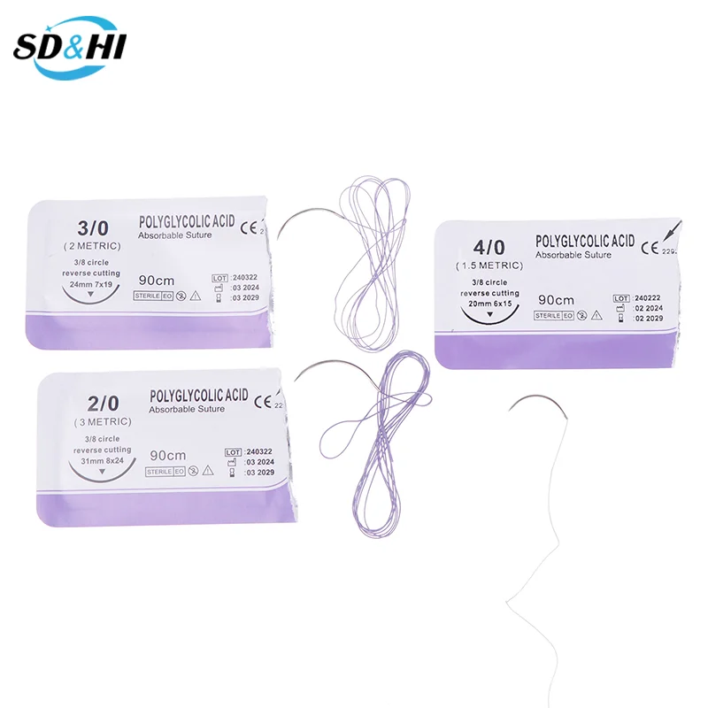 Absorbable Suture Thread Pet Dog Specific PGA 90CM With Needle 2-0 3-0 4-0 Teaching Demonstrations Exercises Use