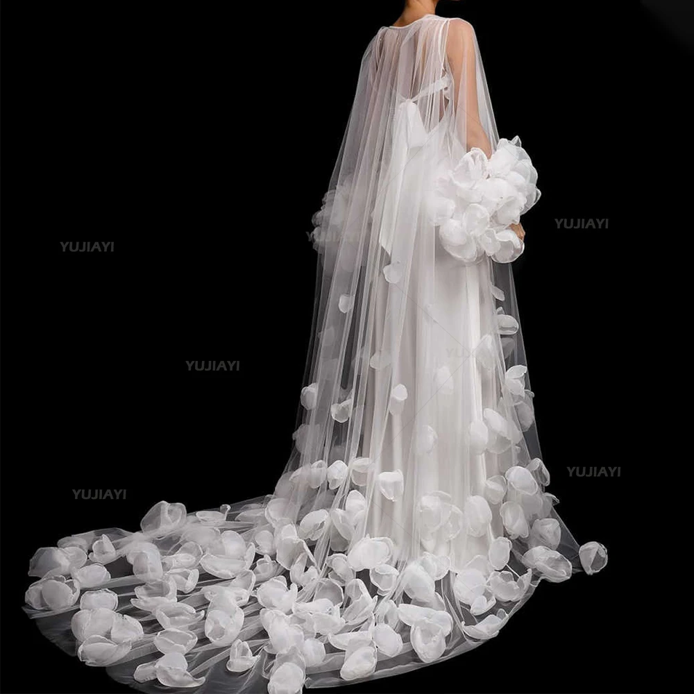 Abiti da sposa bianchi per servizio fotografico Abito da donna in tulle trasparente Abito lungo fatto a mano con fiori Abito da sposa Boudoir Indumenti da notte da notte