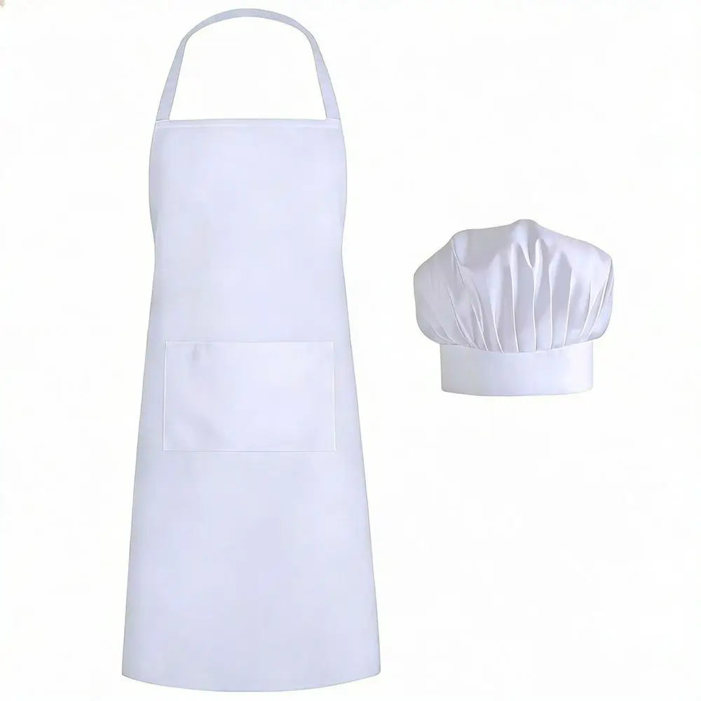 Kitchen Cooking Apron With Chef Hat Set Professional Serving Bib For Waiter Chef Bakery Garden Work Protective