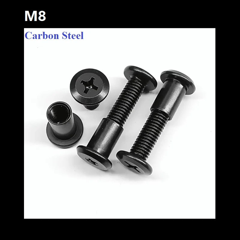 M8 Cross Hypotenuse Flat Head Screw Bolt Down Side Furniture With Nut Rivet Carbon Steel Connector Insert Joint Sleeve Nut Black