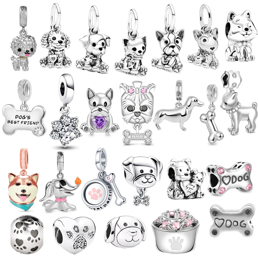 New Arrivals Labrador，Bulldog，Bichon Puppy Dog Dangle Charms Bead Fit Original Pandora 925 Sterling Silver Bracelet Jewelry Gift