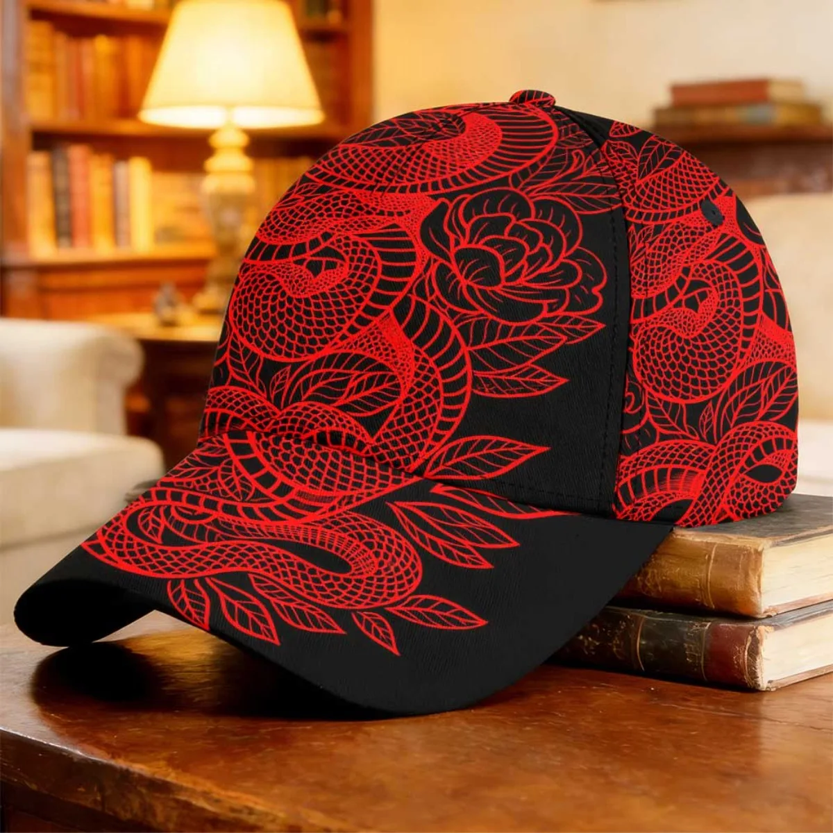 1pc Red Serpent Floral Art Baseball Cap Fishing Vacation Curved Brim Cap Driver Cap Modern Festival Gardening Cycling