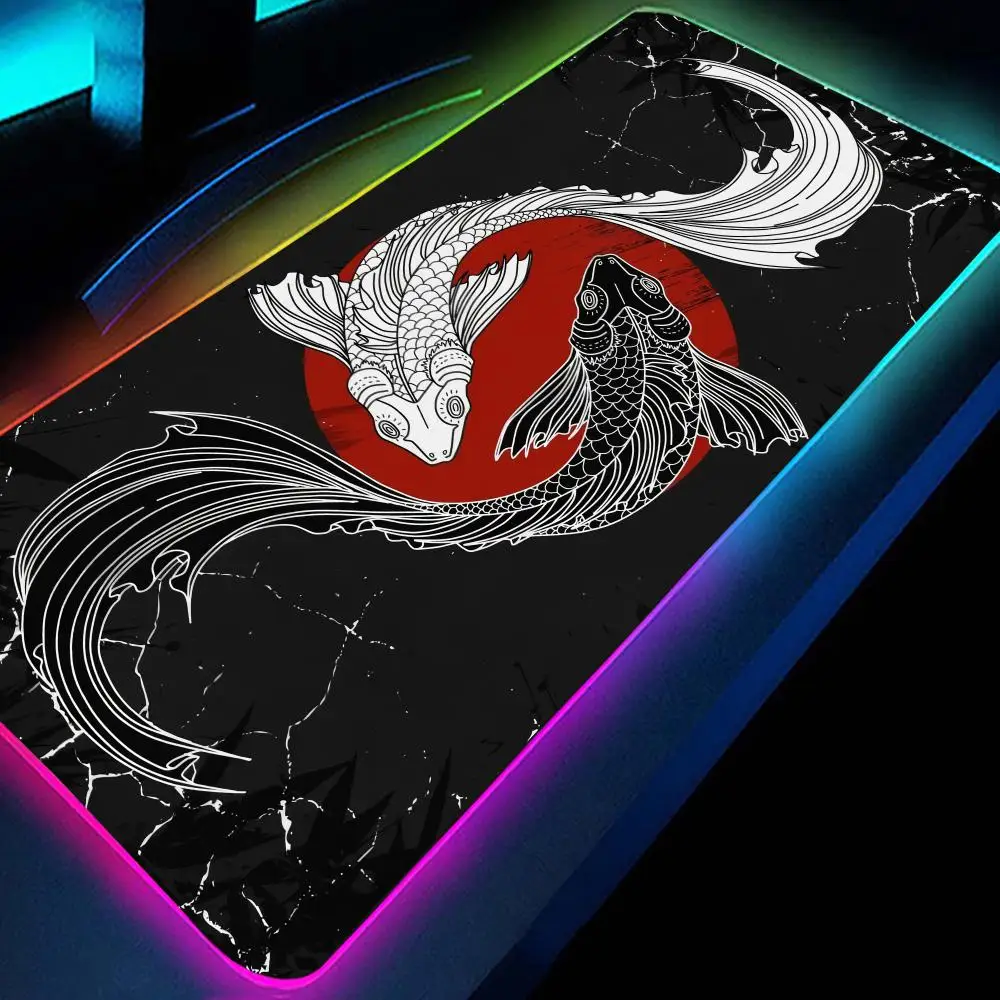 

Large RGB Koi Fish Art Mouse Pad LED Mouse Mat Yin Yang Gamer Mousepad 40x90 Keyboard Desk Mat XXL Gaming Mousepad With Backlit