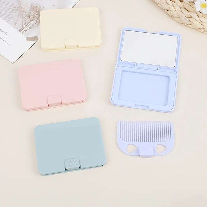 5Pcs square with comb, small mirror set, outdoor portable mirror comb, integrated folding makeup mirror.