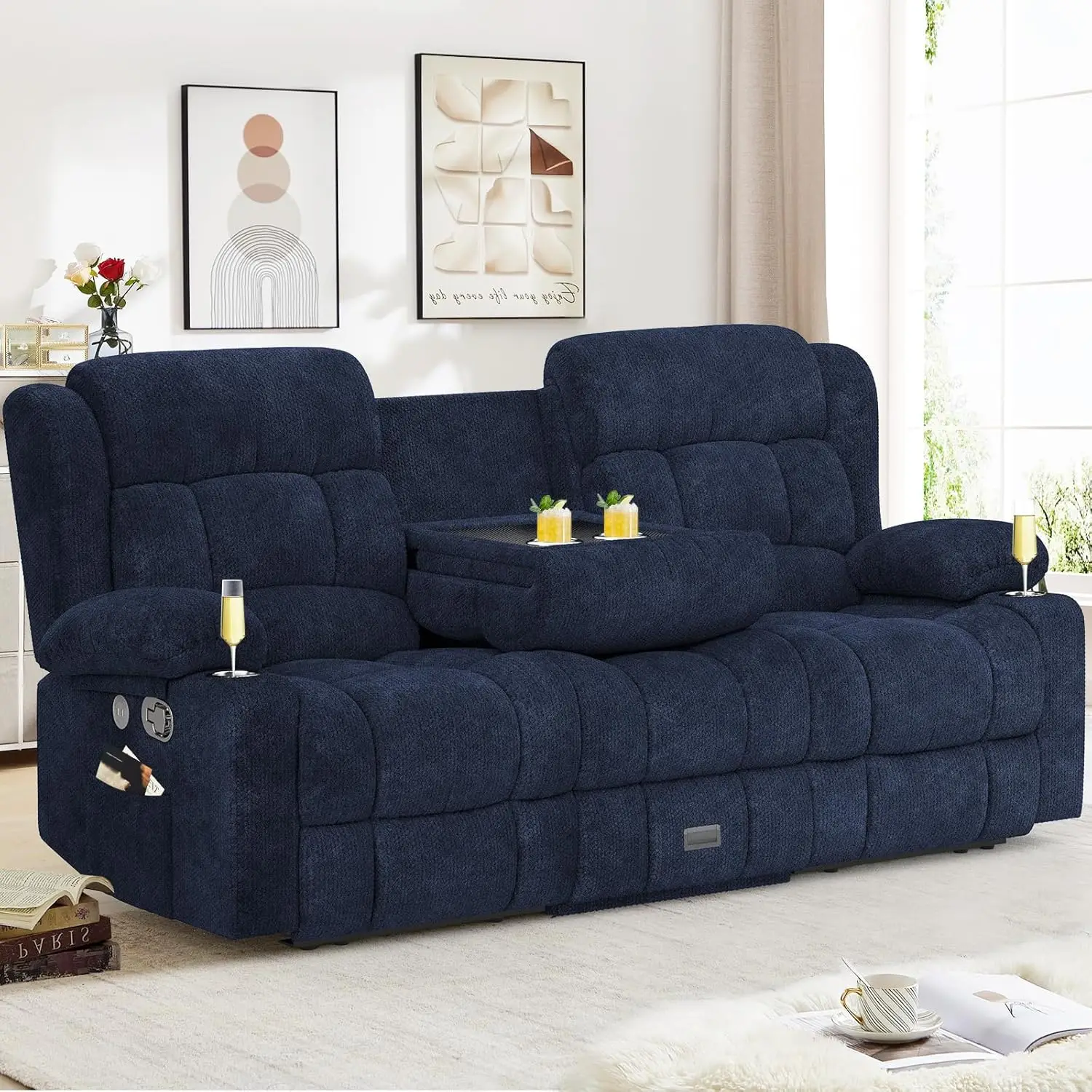 S76a4c15920dd4c9eb18965ac6dfda7c9F Recliner Sofa Set with Flip Middle Backrest for Living Room and RV