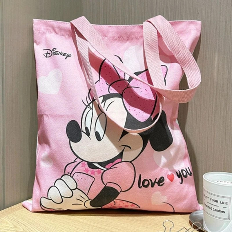 

Розовая сумка-тоут Disney Minnie, холщовая сумка с принтом сердца для девочек