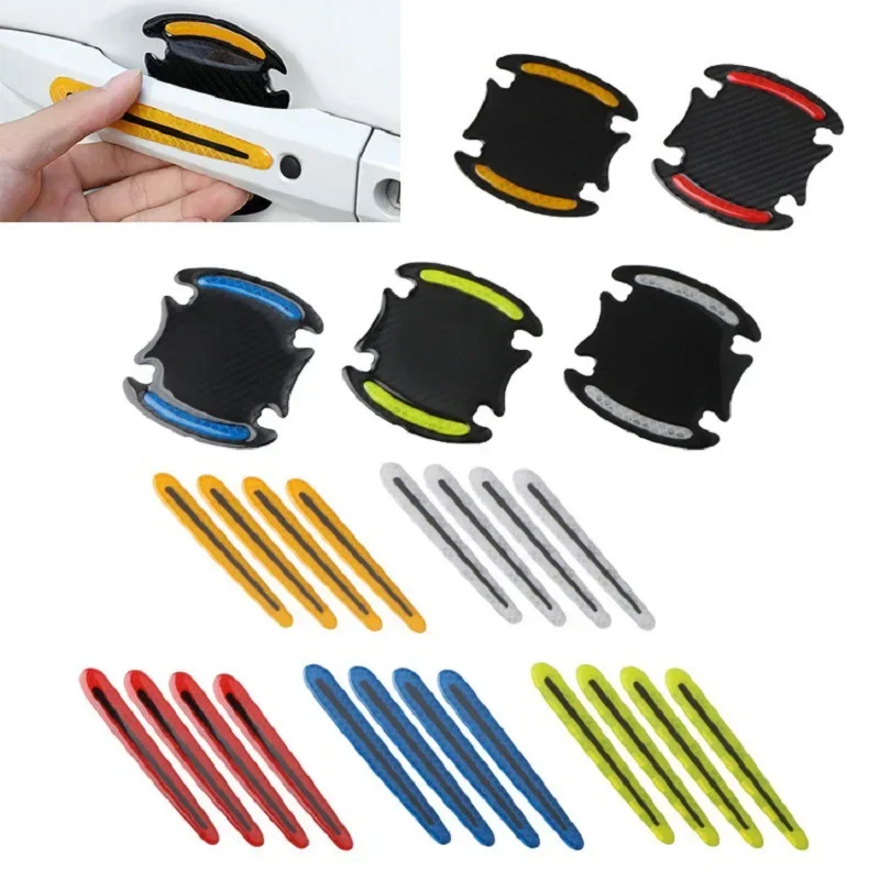 

8pcs Car Door Wrist Handles Scratches Carbon Fiber Protective Film Vinyl Stickers Safety Warning Mark High Reflective