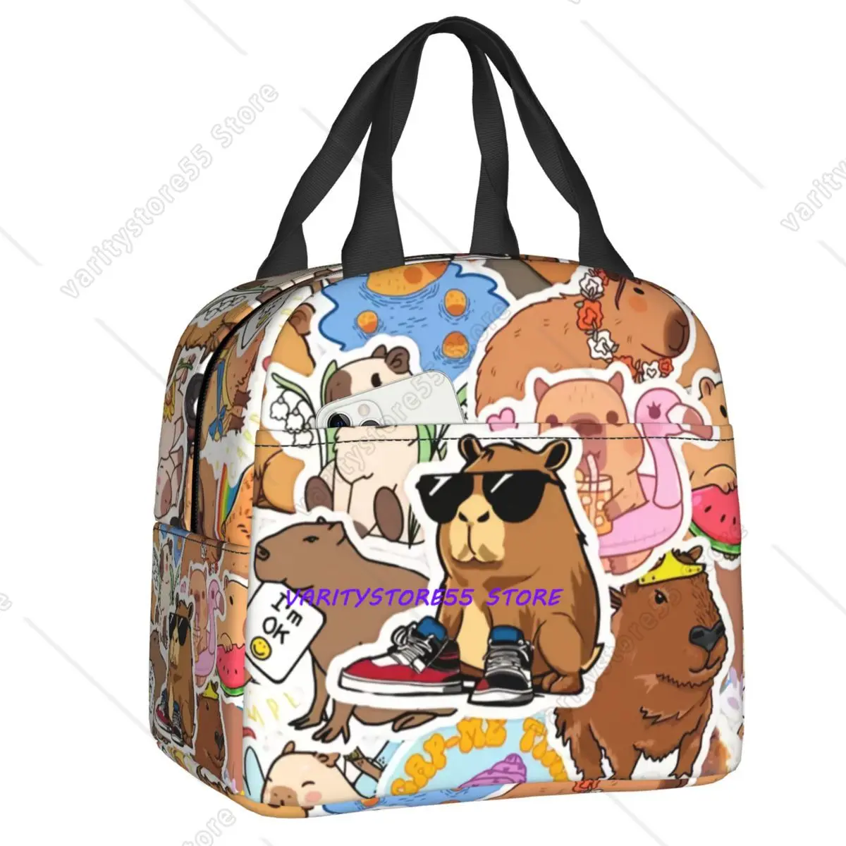 Custom Capybara Portable Lunch Box for Women Leakproof Thermal Cooler Food Insulated Lunch Bag School Children Student