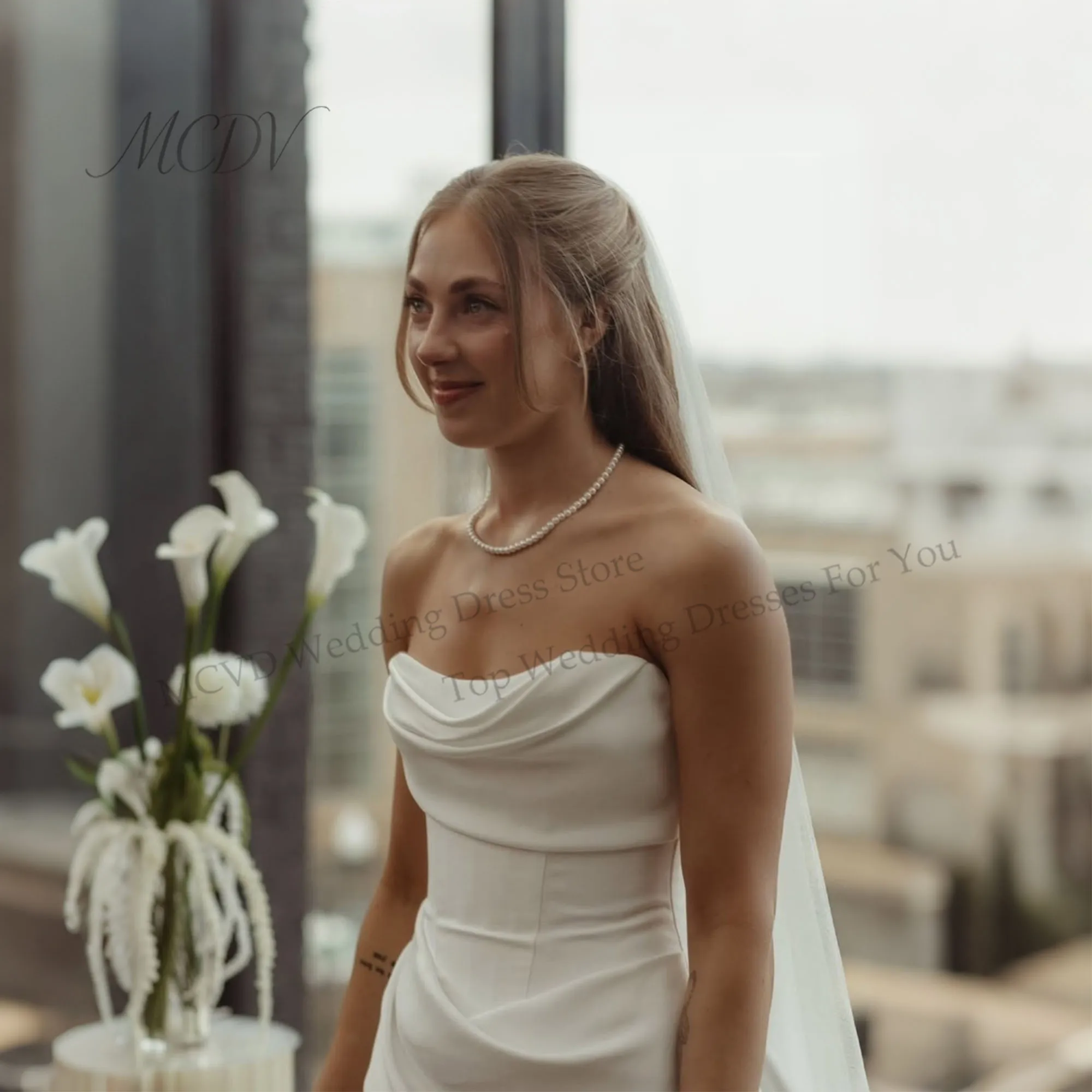 Minimalist Draped Satin Wedding Gown Strapless Cowl Neck Mermaid Elopement Bridal Dress Civil Vestido De Novia Customized
