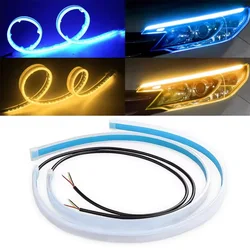 2pcs LED DRL Car Daytime Running Light Signal Lamp Flexible Decorative Strip Auto Headlights White Turn Yellow Flowing Signals