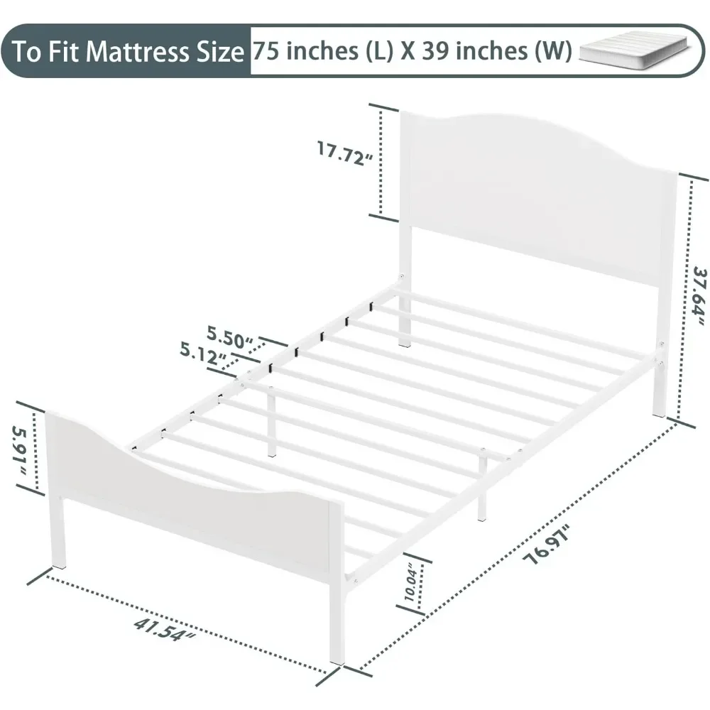 Timy Kids Twin Bed Frame with Wooden Headboard and Footboard, Metal Platform Bed Frame for Boys Girls Teens Adults