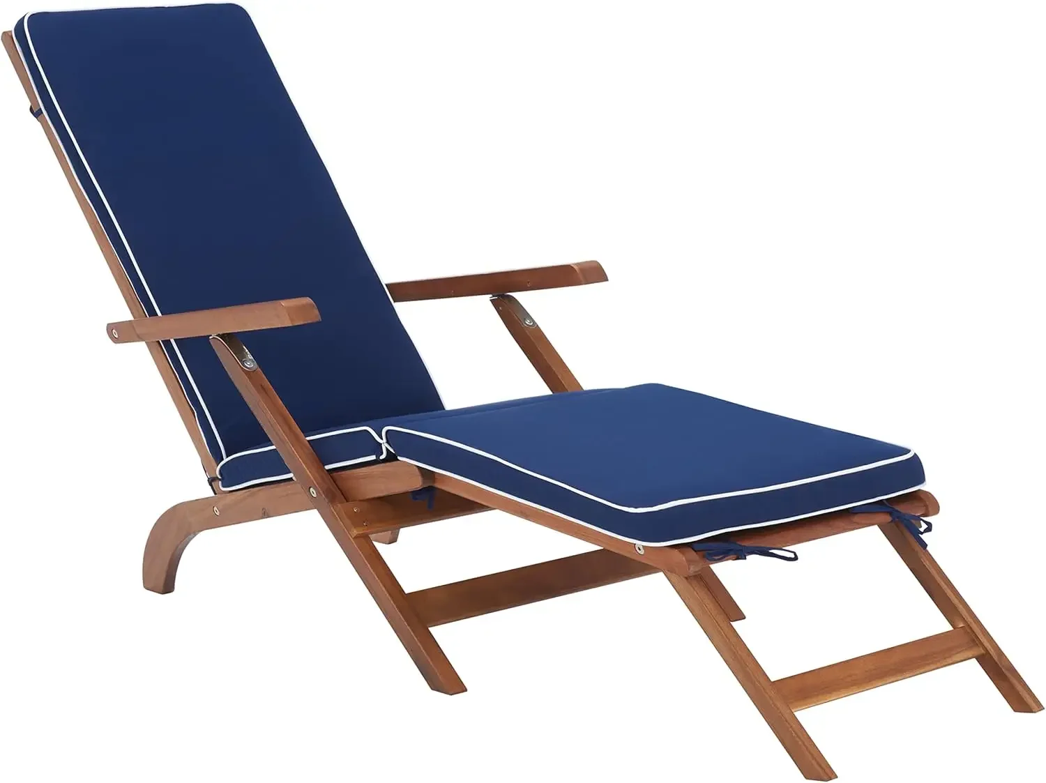 Outdoor Collection Palmdale Natural Brown Solid Wood/Navy Cushion Chaise Lounge Chair (PAT7015A)