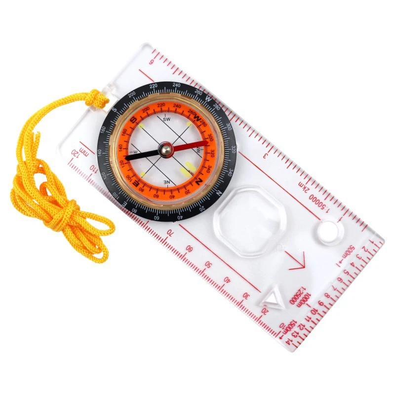 Portable Compass Scale Ruler Multifunction Map Ruler With Lanyard For Outdoor Camping Hiking