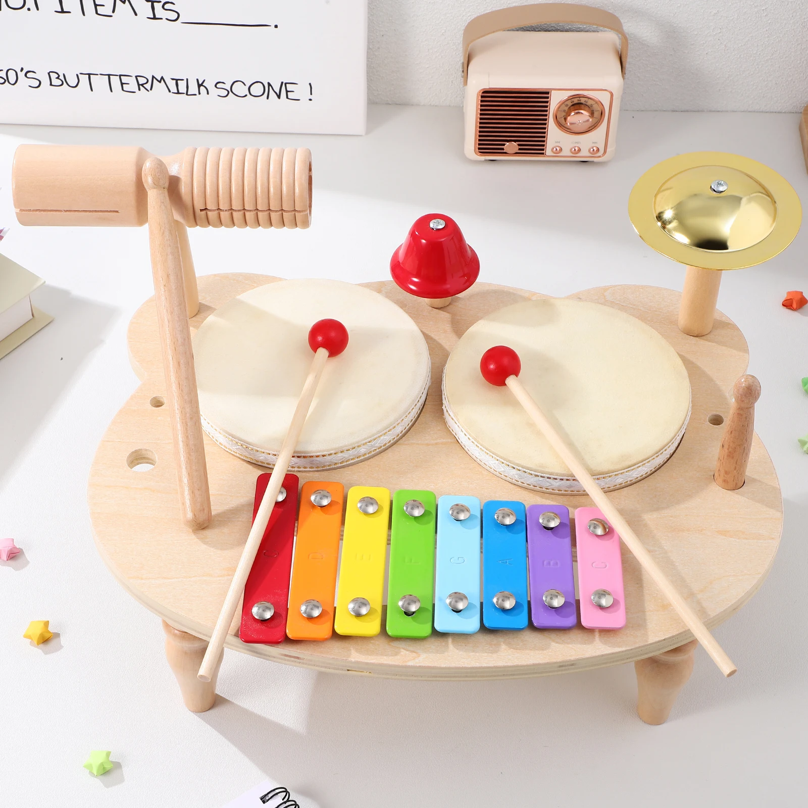 

Wooden Percussion Kids Musical Instrument Xylophone Xylophone Hand Tambourine Desktop Toddler Musical Toy Educational Play