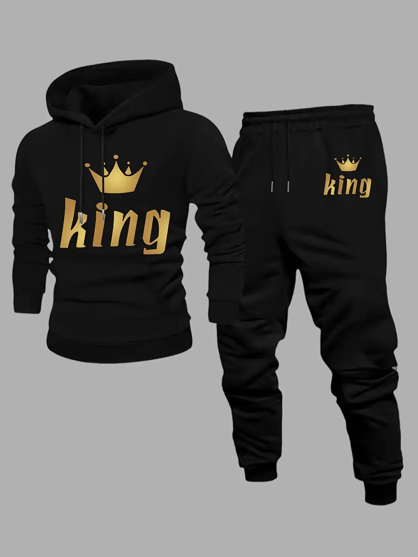 2026 King Crown Printed Sportswear Set Men's Hooded Sweatshirt Long Pants Set Spring and Autumn Winter Warm Suit