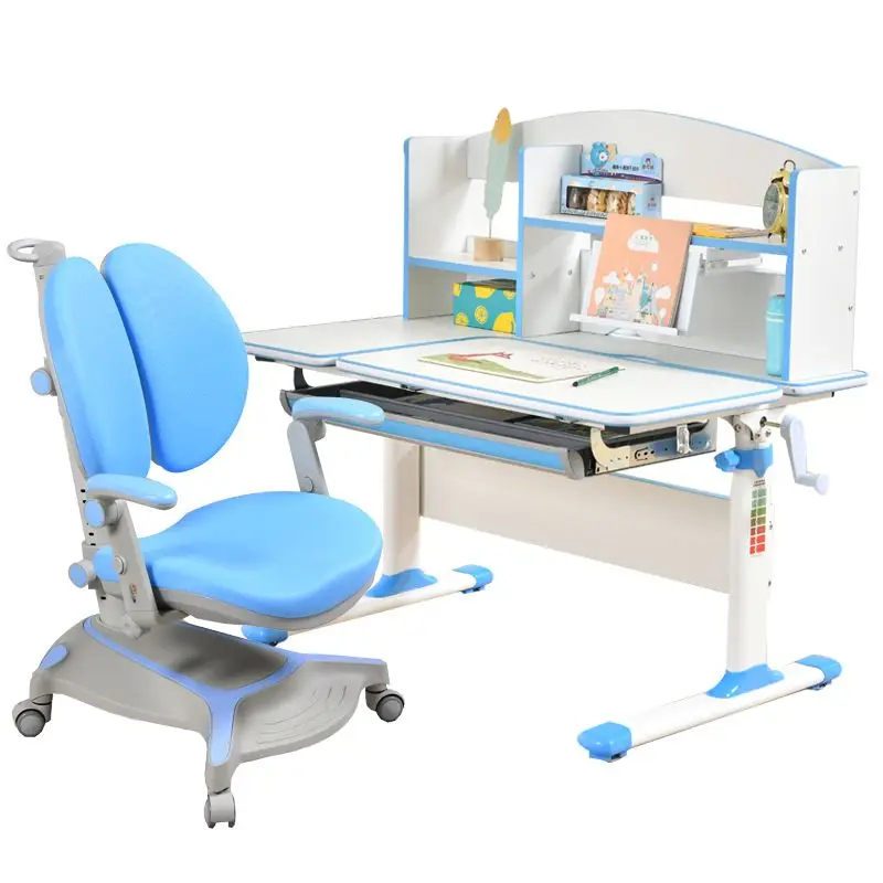 The table and chair set can lift and lower the table for primary school students, and the desk is a solid desk for children.