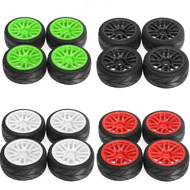 ยางล้อขนาด 65 มม. พร้อมดุมล้อขนาด 12 มม. ทำจากยางทนทาน สำหรับรถ RC ขนาด 1/10 1/12 1/14 ใช้ได้กับรถแข่ง Wltoys 144001