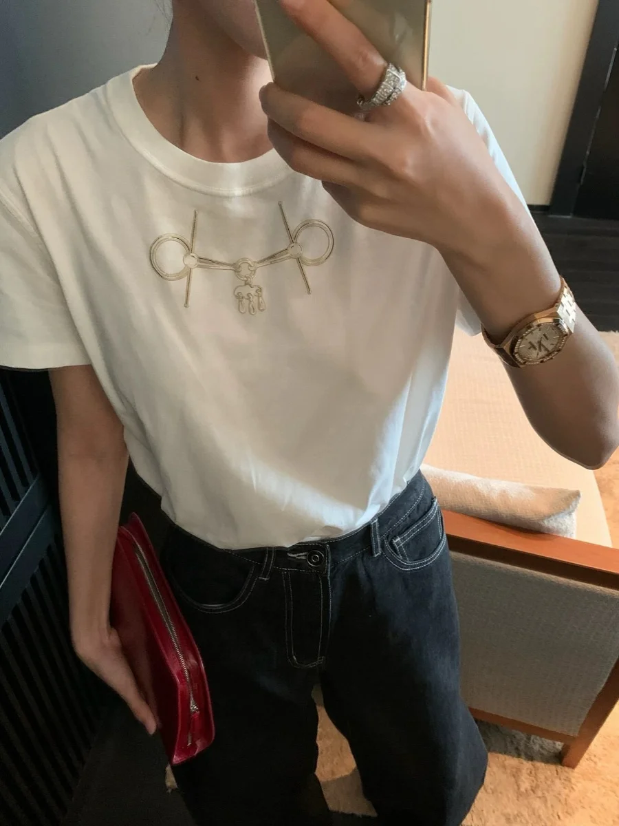 

Classic Autumn Winter Women's Casual Cotton T-irt Bit Print round Ne ort Sve Loose Fit Comfortable irt