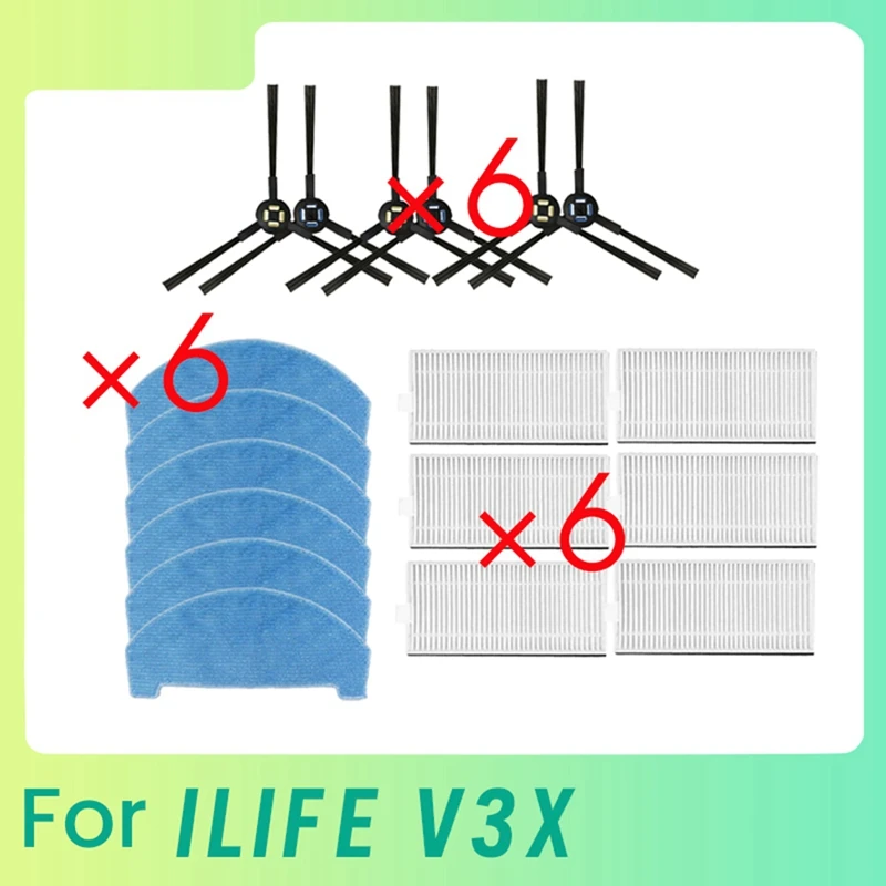 18 Pcs Side Brush Mop Filter For ILIFE V3X Sweeping Robot Cleaner Parts Replacement