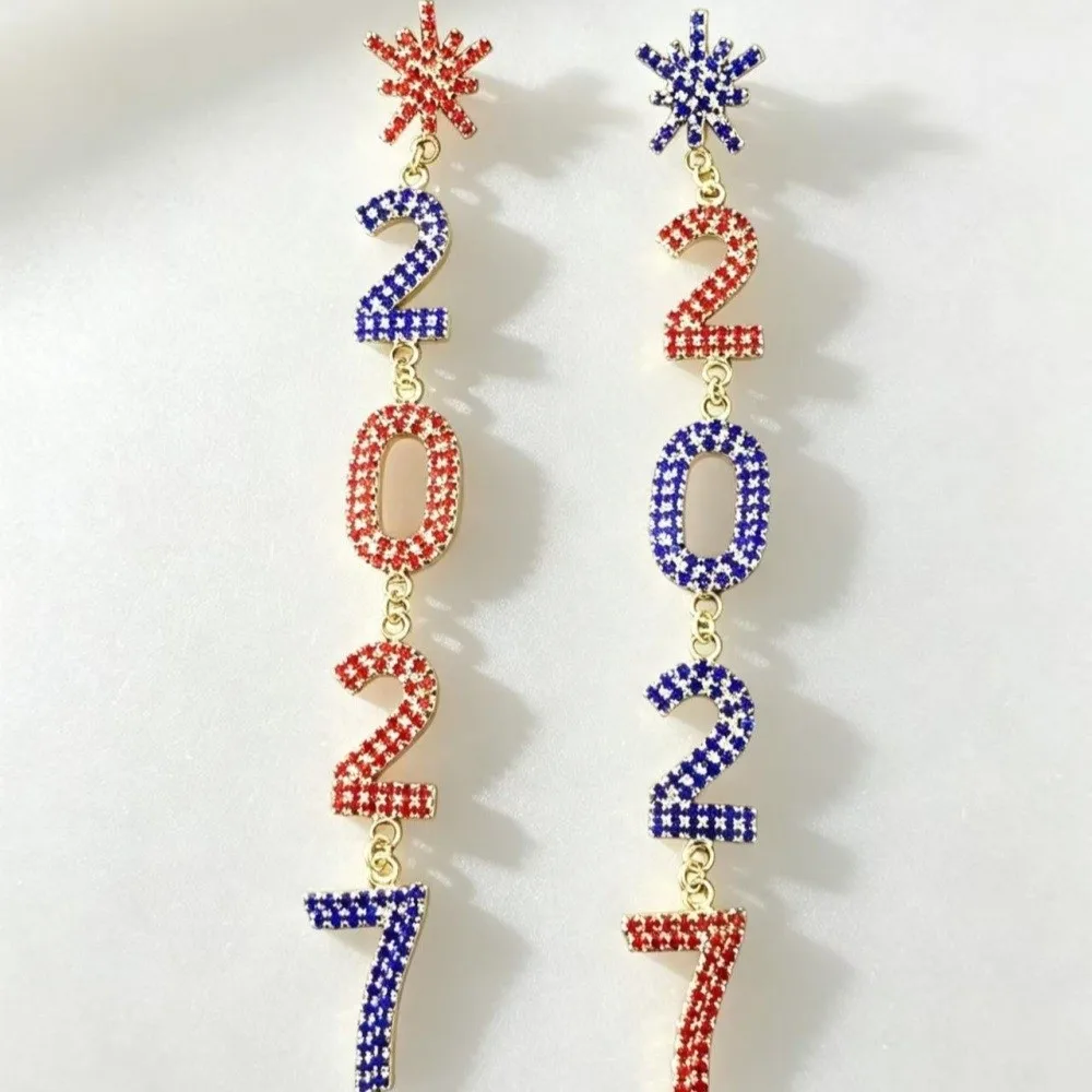 1 Pair/Set Elegant 2027 Long Drop Earring Rhinestone Temperament 2027 Digital Earrings All-Match Fashion