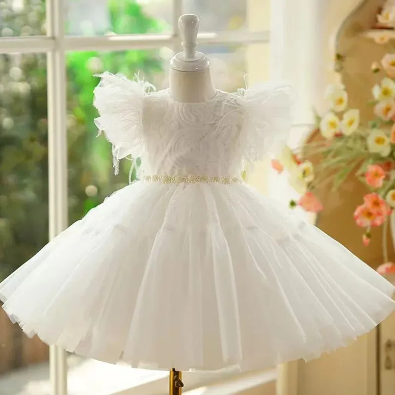 

New White Princess Evening Gown Children's Host Piano Performance Wedding Birthday Party Flower Girl Dresses A4058 Vestidos