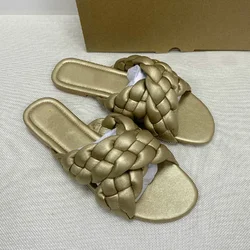 2024 Summer Flat Sandals Shoes for Women Fashion Designers Cross Slides Travel Beach Leisure Outside Females Slippers