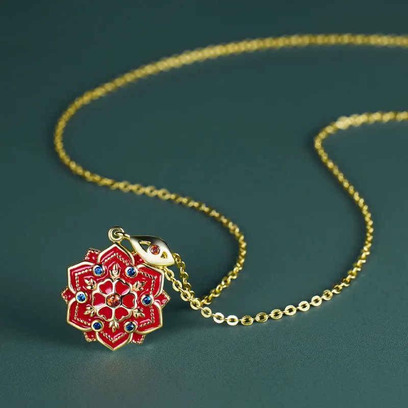 New Chinese Style Caisson Lotus Pattern Necklace Dunhuang Inspired S925 Sterling Silver Adjustable Layering Choker Set for Women