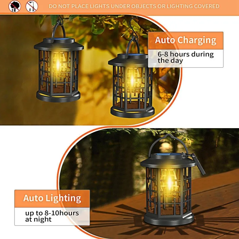 Happy New- Solar Lanterns Waterproof, Upgraded Bright Hanging Solar Lights For Outside, For Garden Patio Yard Decorative
