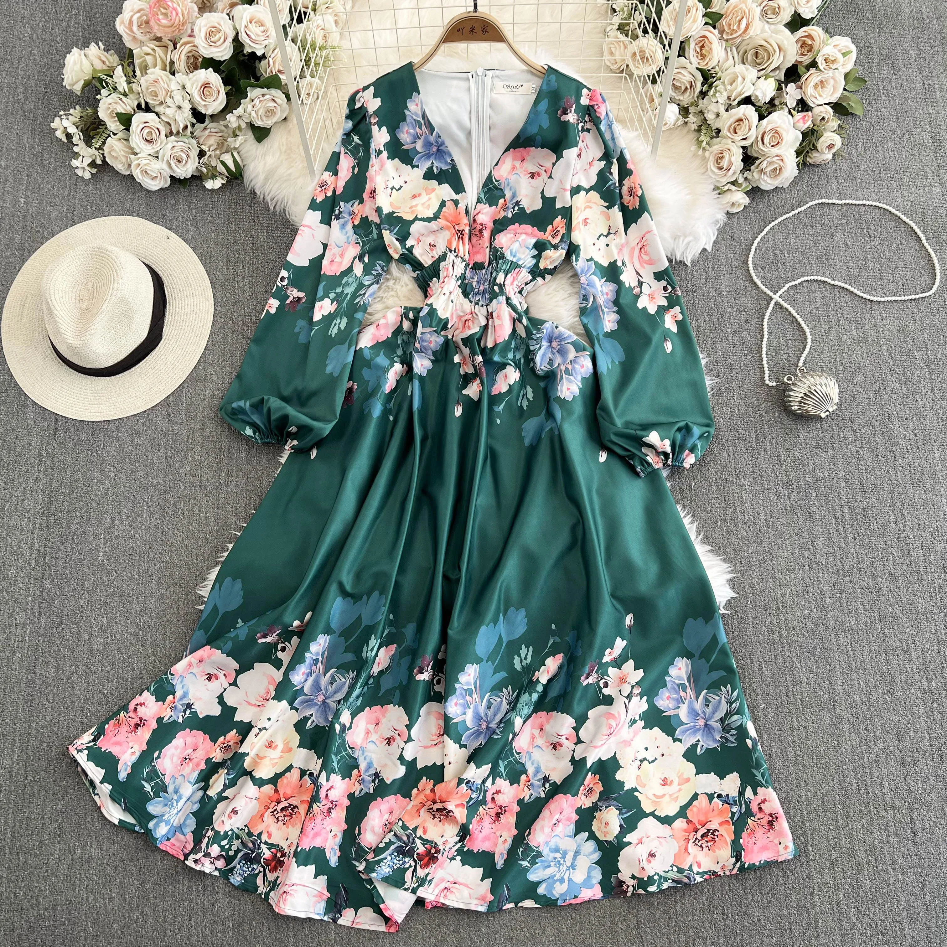 Autumn Spring New High-Quality Dresses Positioning Print Waist Slimming Dress for women Light Luxury Elegant Long Dress