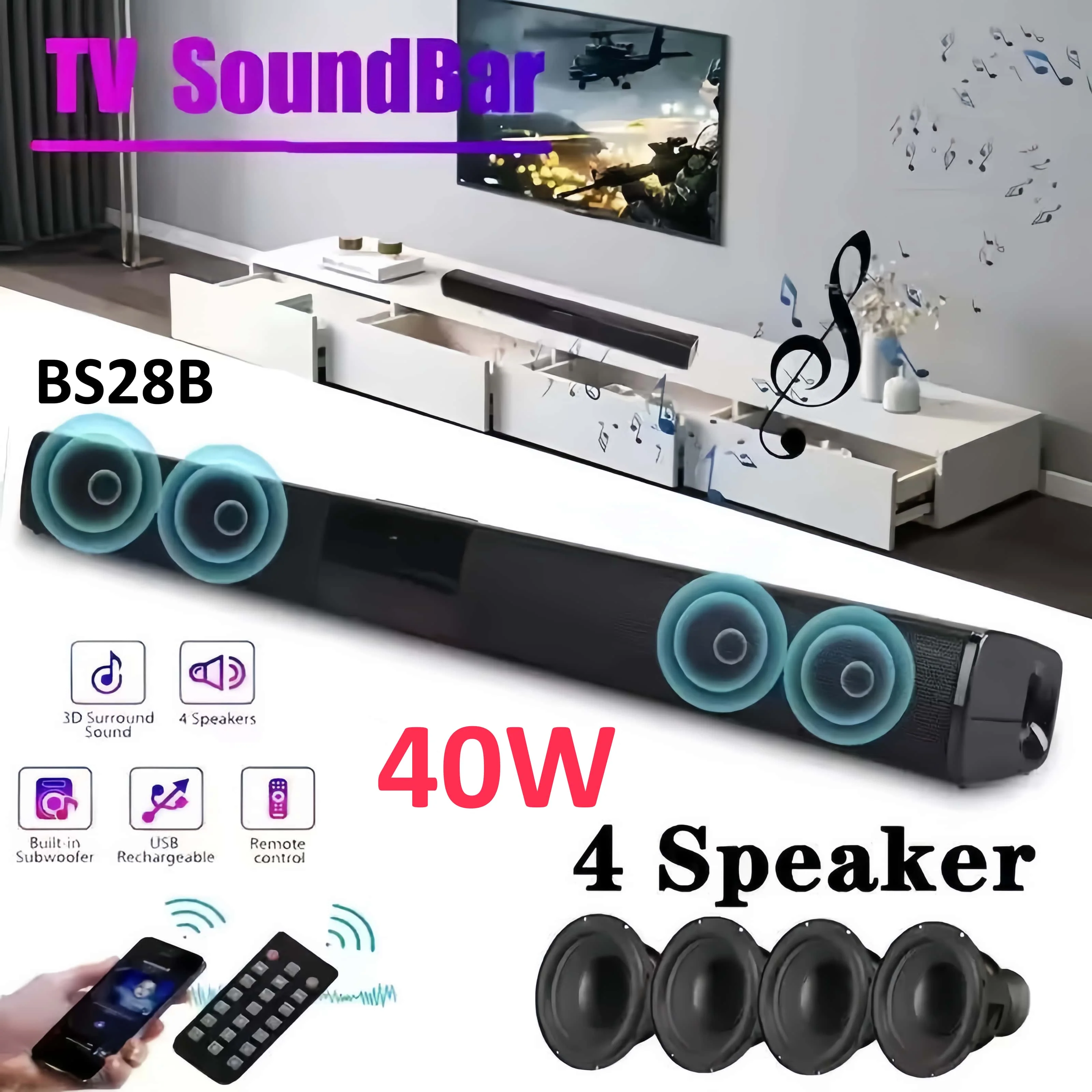 

Soundbar For TV Subwoofer Bluetooth Speaker Sound Bar Box Music Wireless Radio FM Caixa De Som Big Bocina Bass Blootooth Colun