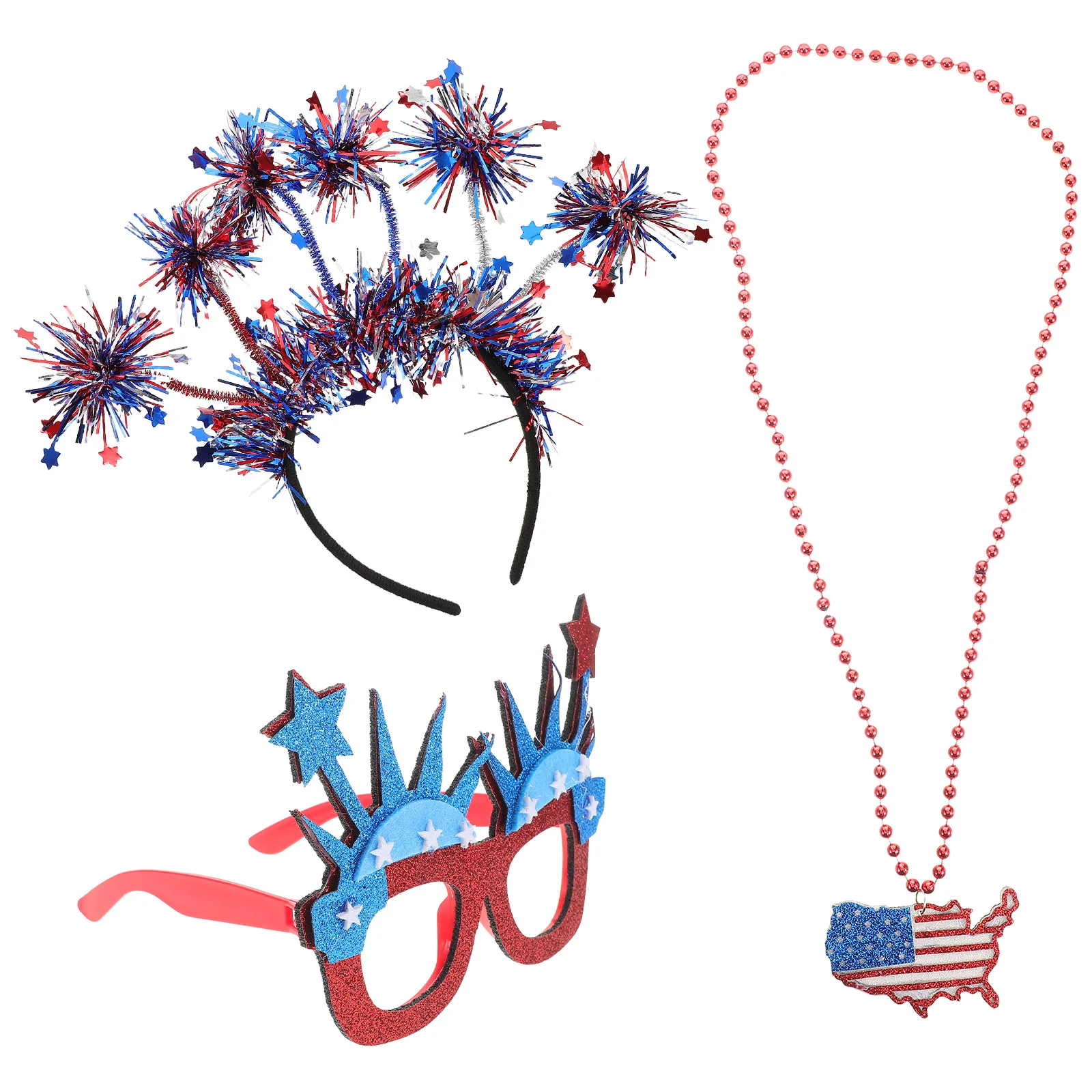 

3Pcs Patriotic Accessories Independence Day Glasses Necklace Star Headband Red White Blue Party Decorations 4th July