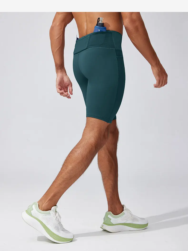 Herren-Kompressions-Laufshorts mit Aufbewahrungstaschen am Rücken, Hochgeschnittene Atmungsaktive Sportshorts für Workouts – Detail 17