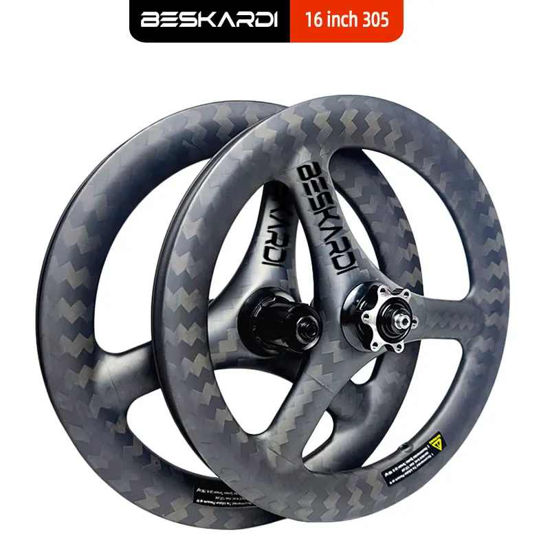 Folding Bike 16inch 305 Trispokes 11 Speed 3 Spokes Carbon Wheels Rim Disc Brake T700 T800 BESKARDI For Danhon K3 Plus Fnhon