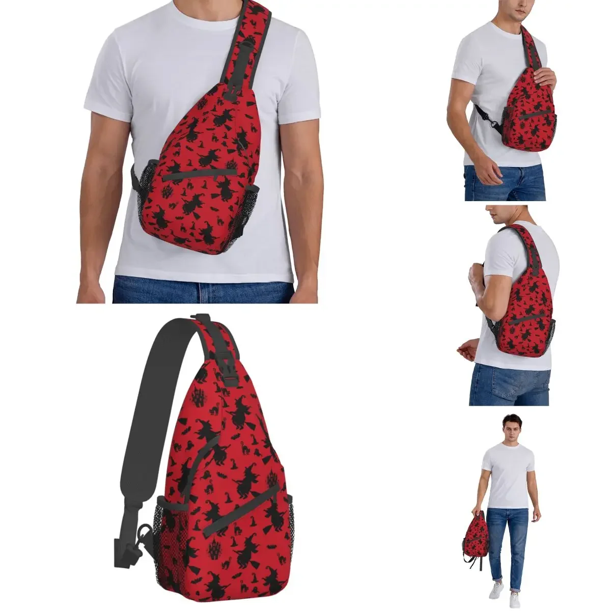 Mochila escolar con estampado de horror, Bolso pequeño con estampado de bruja, murciélago, fantasma, bandolera para el pecho, hombro, senderismo, viaje