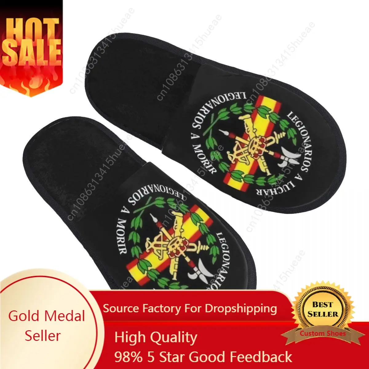 

Custom Spanish Legion Memory Foam Slippers Women Cozy Warm Coat of Arms of Spain House Slippers