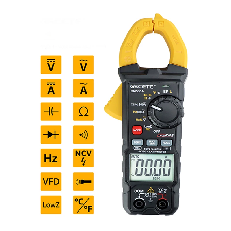 GSCETE Professional Digital Clamp Multimeter DC/AC Electrician Automotive Tester 400A/500A/600A Current Digital Clamp Meter