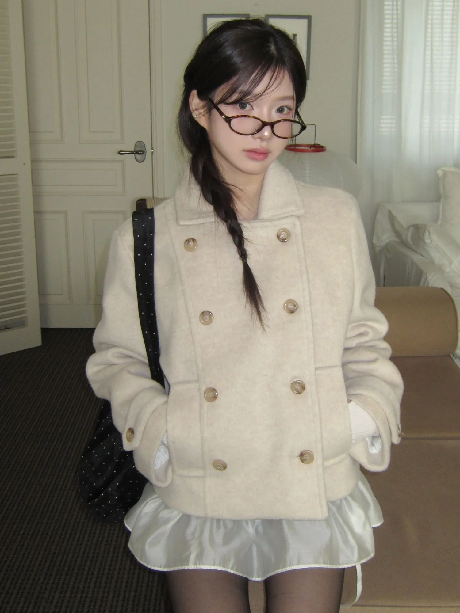 

Autumn Winter New Arrival Coat Retro Korean Double Breasted Woolen Coat Women's Sweet Versatile