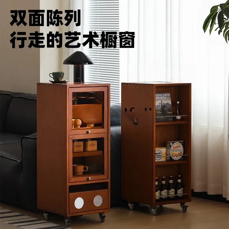 A  11Z solid wood storage side cabinet, antique ornament display area, removable storage cabinet