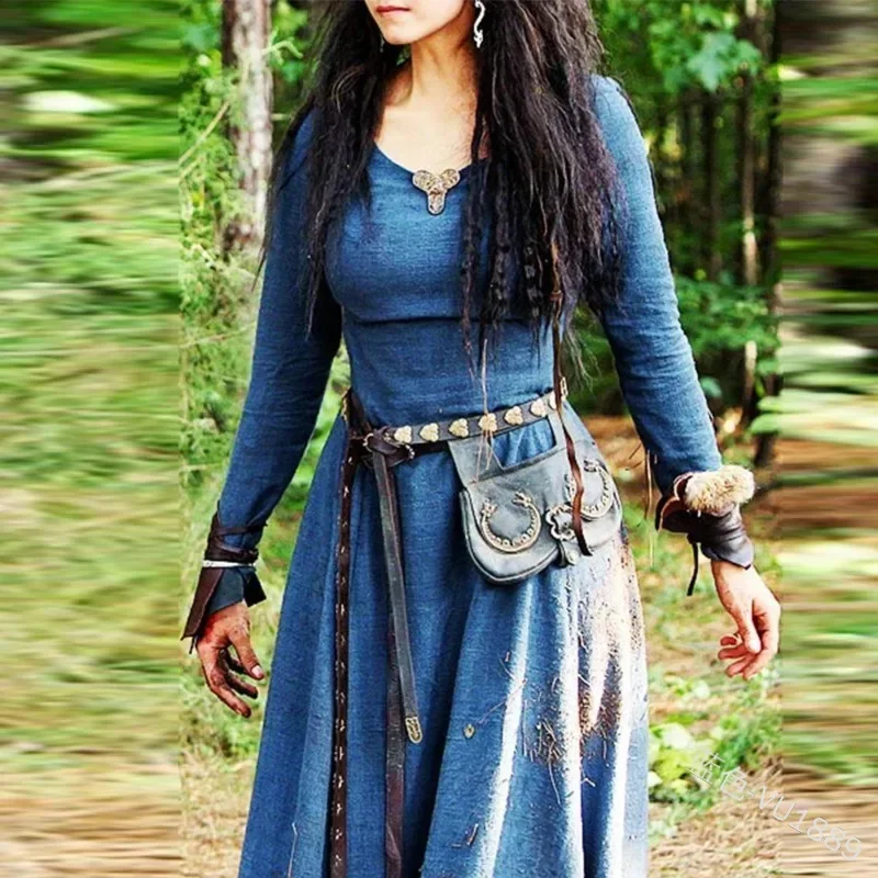 Lisdino Middeleeuwse Jurk Vrouwen Lange Mouw Maxi Gewaad Vintage Fee Elven Jurk Renaissance Keltische Viking Gothic Cosplay Kostuums