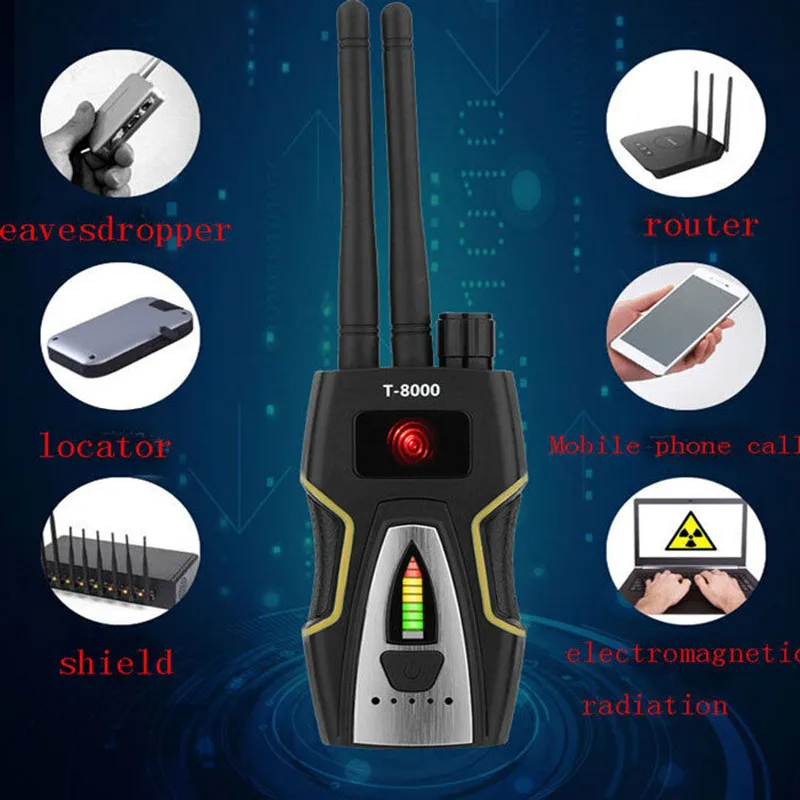 

T8000 Anti Spy Anti Camera Detector RF Bug Detector Wireless Signal Scanner Alarm Motionr GSM Audio WIFI finder GPS Scan