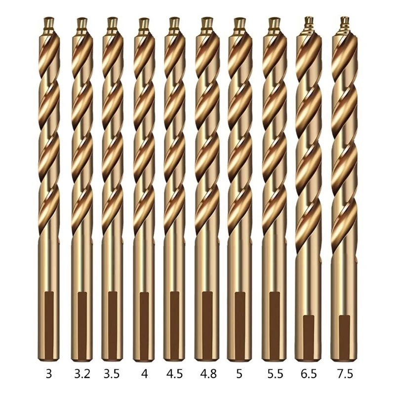 Bohrer-Set, Spiralbohrer, gerader HSS-Bohrer zum Bohren von Hartmetall, Guss 3/3,2/3,5/4/4,5/4,8/5/5,5/6,5/7,5 mm