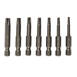 7Pcs 50mm 1/4in Hex Shank Screwdriver Bit Five-point Magnetic Torx Screwdriver Bits T10/15/20/25/27/30/40 Nutdrivers Tool