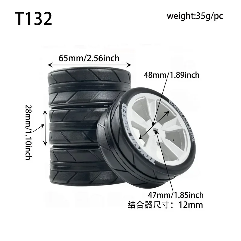 

4pcs 65mm Rubber Tires Wheels 12mm Hex for Tamiya TT01/TT02/XV01/TA06/PTG-2 1/10 RC Car Upgrades | High-Grip Durable Racing Tyre