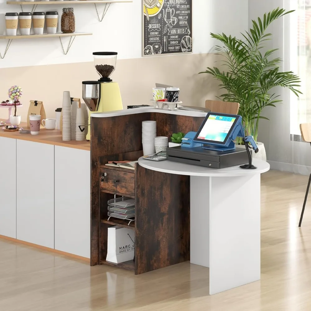 Retail L-Shaped Reception Desk with Lockable Drawer and Storage Shelf for Salon Use