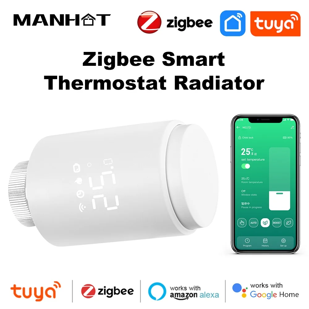 

Manhot Tuya ZigBee3.0 Thermostat Radiator Actuator Smart TRV Thermostatic Valve Controller Works With Alexa Google Home Alice