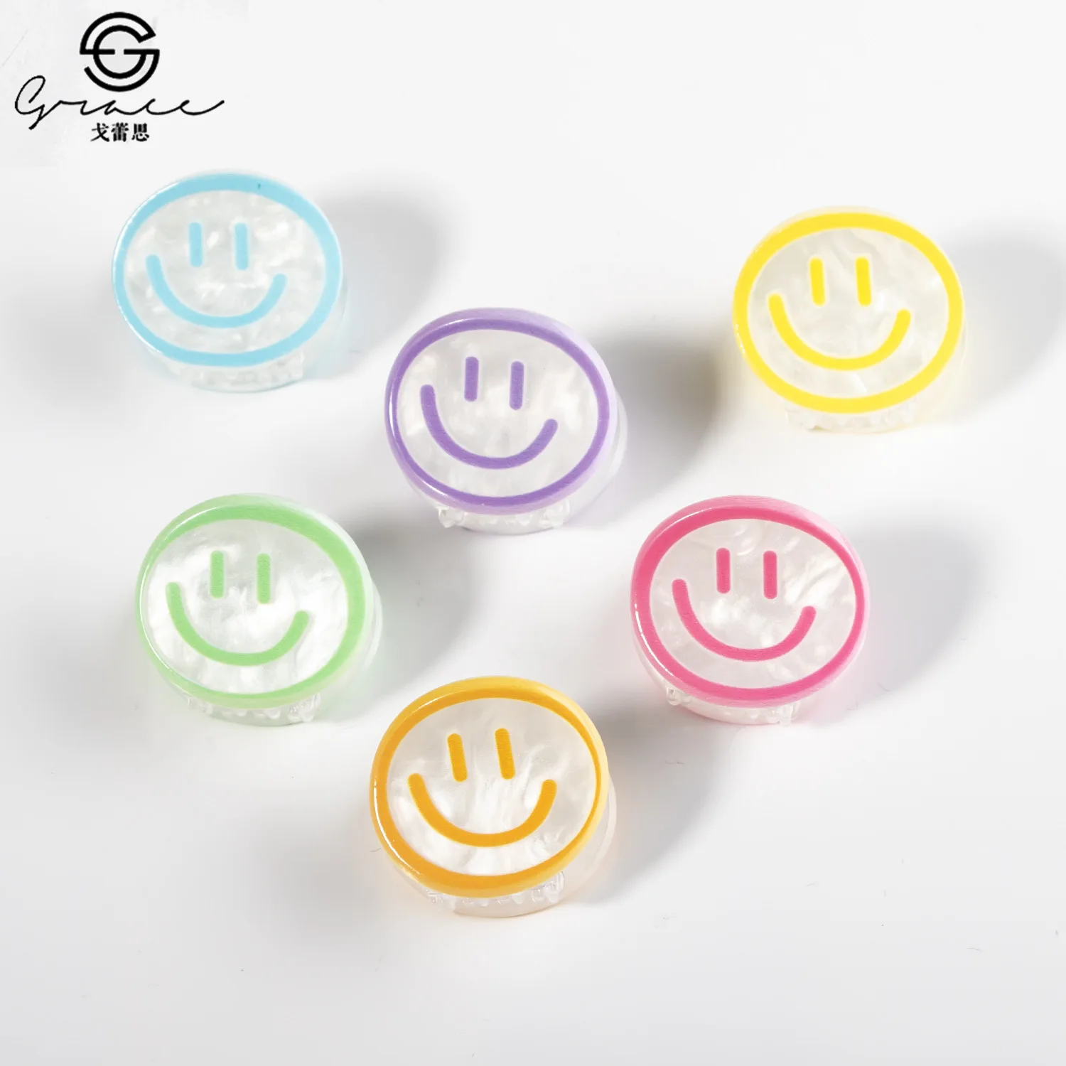 القادمون الجدد في أغسطس! مقاطع شعر مخلب صغيرة من الأكريليك وجه مبتسم، إكسسوارات رأس ساحرة لظهر الرأس