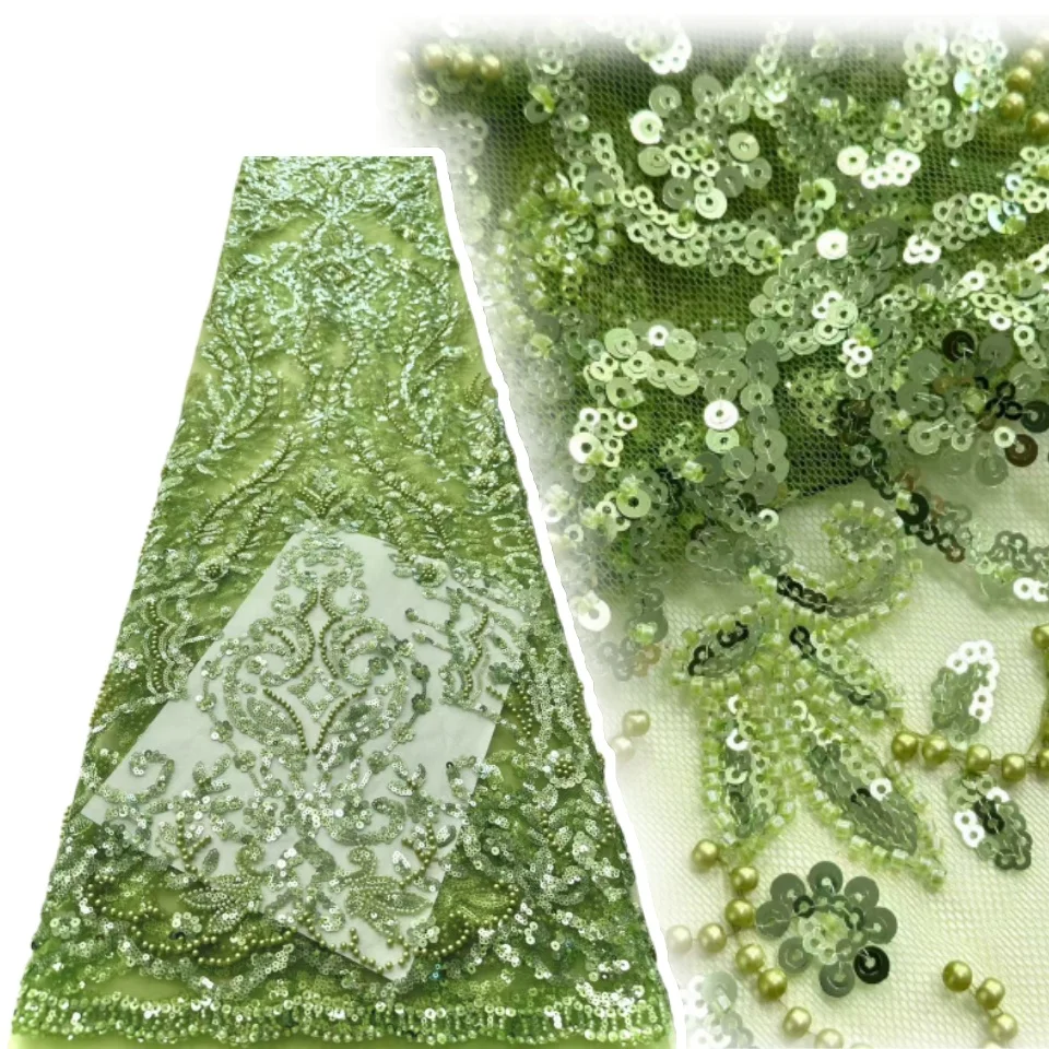 

Лидер продаж, африканское французское роскошное кружево с бусинами и блестками, французское кружево ручной работы с вышивкой, нигерийское тюлевое кружево для свадебного платья AH1152