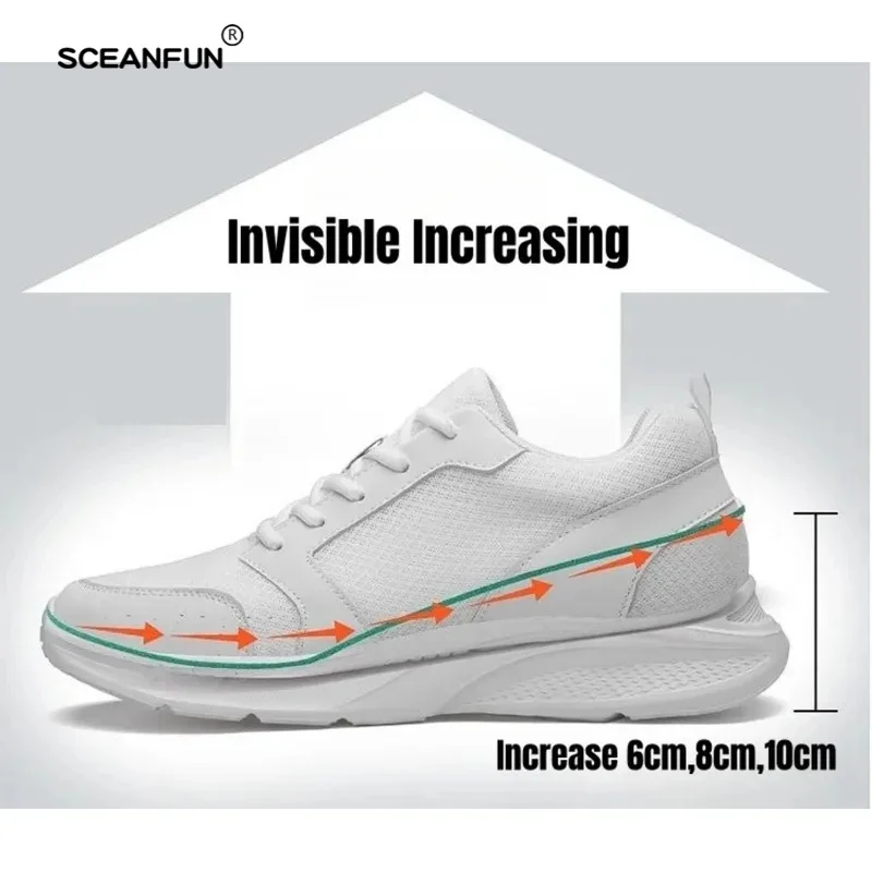 White Casual Inner Height Increase Men'S Lift Elevator Shoes  Invisible Summer Breathable Platform Sneakers Zapatillas Designer