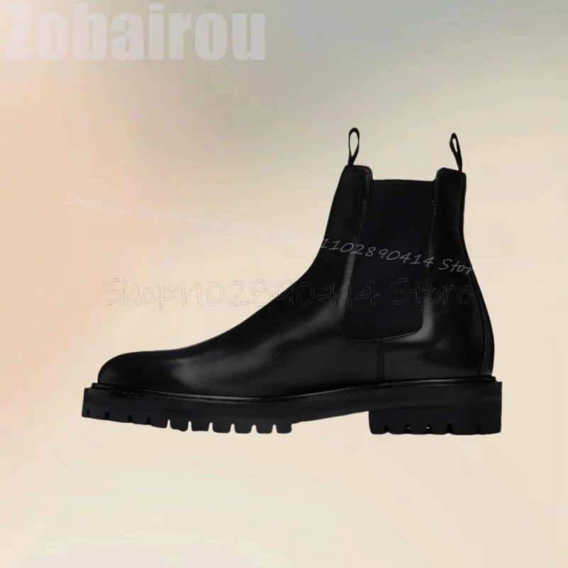 

Black Patchwork Sewing Design Matte Leather Ankle Boots Fashion Slip On Men Boots Luxury Handmade Party Banquet Men Dress Shoes