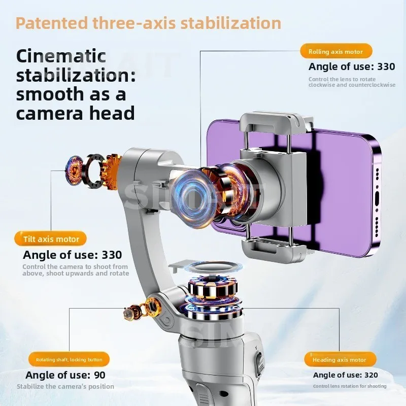 Quadrature 3-axis Phone Stabilizer, Compact and Foldable, Perfect for Camera Movement During Photography and Shooting